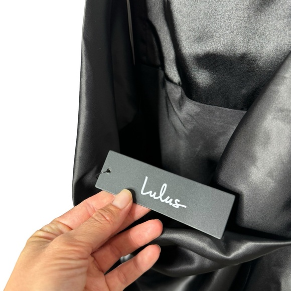 Lulus | NWT Endlessly Intriguing Open Back Black Satin Maxi Dress Large - Picture 5 of 11
